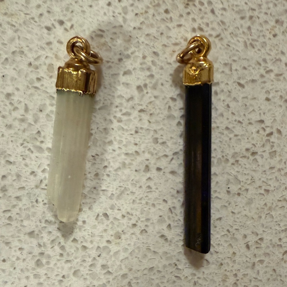 Two Wild Solstace Selinite and black tourmaline pendants only(no chains)